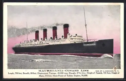 AK Dampfer Mauretania der Cunard-Line