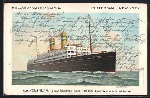 AK DD Volendam der Holland-Amerika Linie