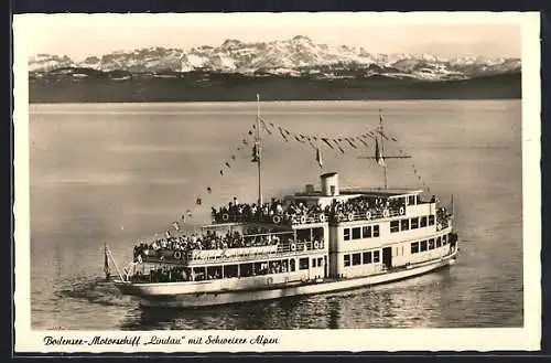 AK Bodensee-Motorschiff Lindau mit Schweizer Alpen