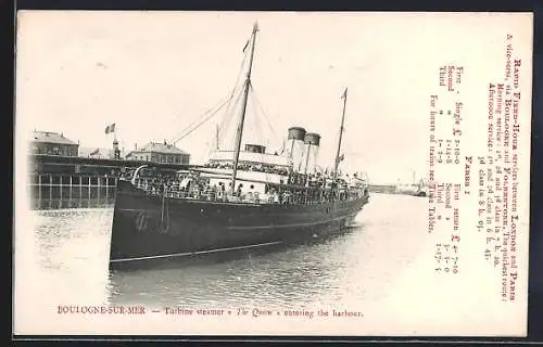 AK Boulogne-sur-Mer, Turbine steamer The Queen