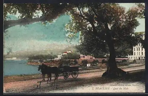 AK Beaulieu, Quai du Midi avec calèche et vue sur la côte