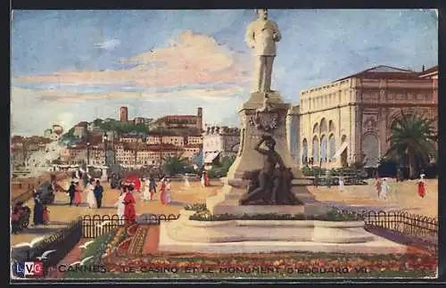 Künstler-AK Cannes, Le Casino et le Monument d`Édouard VII