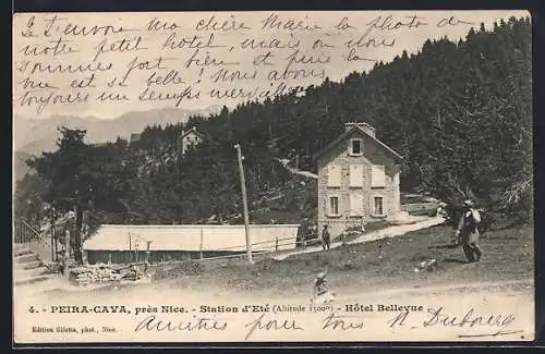AK Peira-Cava, Hôtel Bellevue et paysage alpin près de Nice