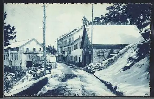 AK Peira-Cava, Rue enneigée bordée de maisons et arbres en hiver