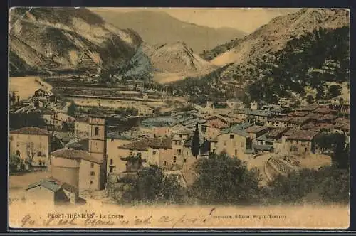 AK Puget-Théniers, Vue du village de La Coste et des montagnes environnantes