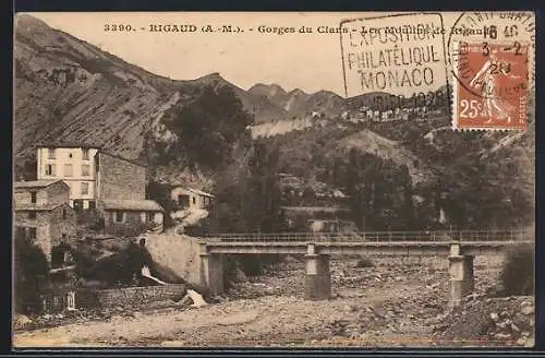 AK Rigaud, Gorges du Cians et le pont sur la rivière en arrière-plan des montagnes
