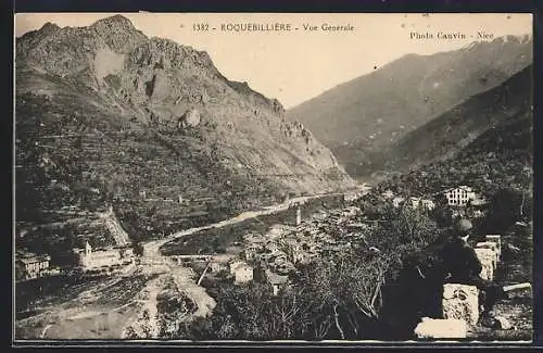 AK Roquebillière, Vue générale de la vallée et des montagnes majestueuses