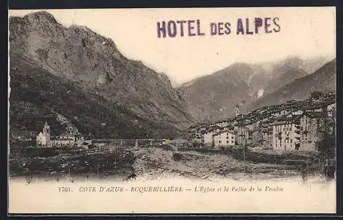 AK Roquebillière, L`Église et la Vallée de la Vésubie