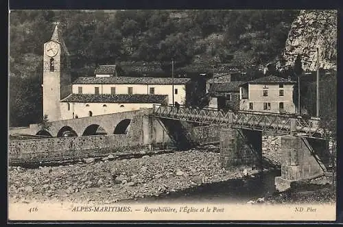 AK Roquebillière, l`Église et le Pont