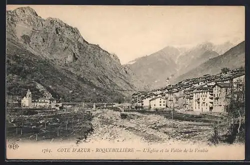 AK Roquebillière, L`Église et la Vallée de la Vésubie