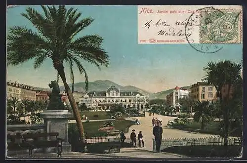 AK Nice, Jardin public et Casino avec palmiers et promenades