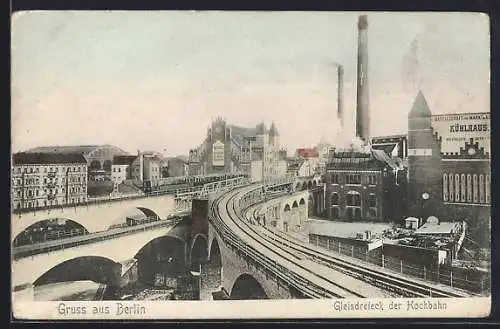 AK Berlin-Kreuzberg, Gleisdreieck der Hochbahn, Schornsteine