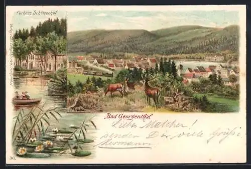 Lithographie Bad Georgenthal, Ortstotale, das Kurhaus Schützenhof