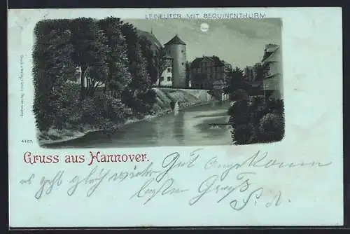 Mondschein-AK Hannover, Leineufer mit Beguinenthurm