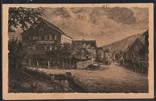 Künstler-AK Waldkatzenbach, Pension und Gasthaus Zum Adler