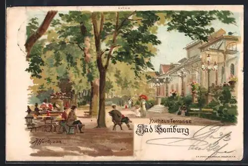 Lithographie Bad Homburg, Kurhaus Terrasse