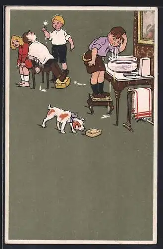 Künstler-AK Kinder spielen Barbier