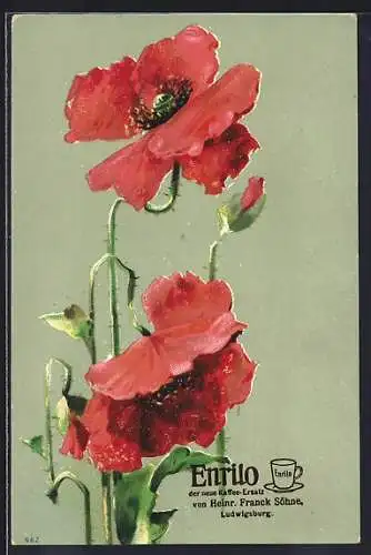 AK Blühende Mohnblumen, Reklame für Enrilo Kaffee-Ersatz von Heinr. Franck Söhne