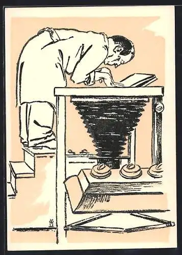 Künstler-AK Tiefdruckphotograph bei der Arbeit