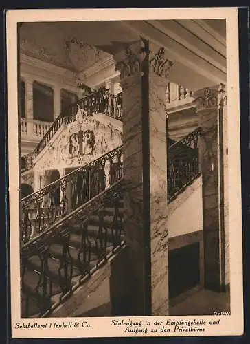 AK Wiesbaden-Biebrich, Sektkellerei Henkell & Co., Empfangshalle und Aufgang zu den Privatbüros