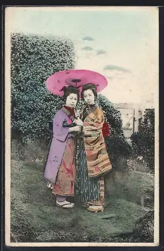 AK Zwei Geishas unter einem Schirm