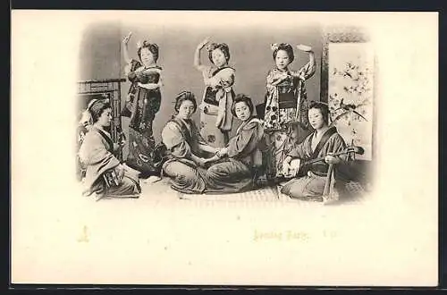 AK Dancing Party, Japanerinnen im Kimono mit Instrument