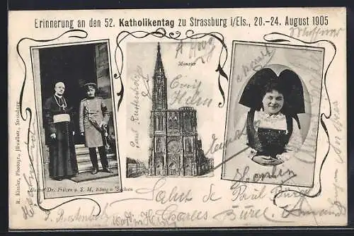 AK Strassburg i. Els., 52. Katholikentag 1905, Bischof Dr. Fritzen u. S. M. König v. Sachsen