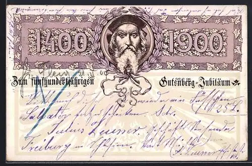 Lithographie Fünfhunderjähriges Gutenberg Jubiläum 1900