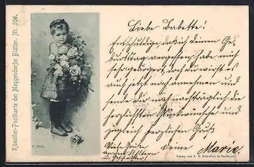 Künstler-AK Fritz Reiss: Mädchen mit Rosenstrauss, Meggendorfer Blätter
