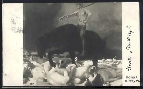 Künstler-AK Franz Stuck: Der Krieg, Mann auf einem Pferd mit Schwert