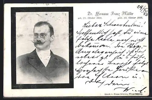 AK Portrait von Dr. Hermann Franz Müller, Der letzte Pesttote Wiens