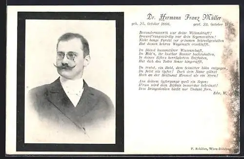 AK Portrait von Dr. Hermann Franz Müller, Der letzte Pesttote Wiens