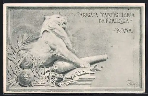 Künstler-AK Roma, Brigata d`Artiglieria da Fortezza, Löwendenkmal