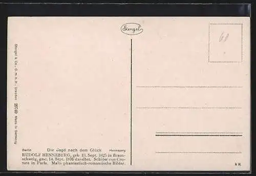 Künstler-AK Stengel & Co. Nr. 29749: Reiter und der Tod hinter nackter schwebender Frau mit Krone, Allegorie Glück