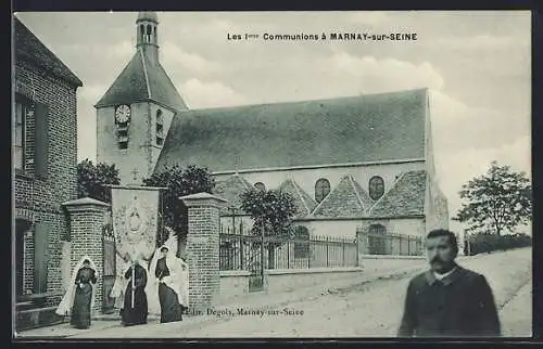 AK Marnay-sur-Seine, Les Premières Communions devant l`église