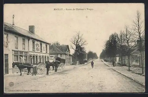 AK Mailly, Route de Châlons à Troyes avec chevaux et charrettes