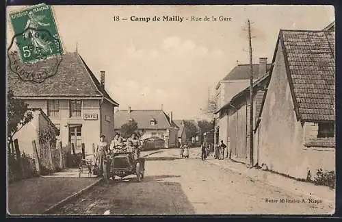 AK Mailly, Rue de la Gare avec café et charrette