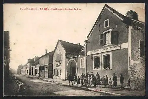 AK Polisy, La Grande Rue avec habitants devant le café de l`Union Francaise