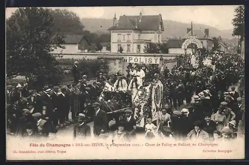AK Bar-sur-Seine, Fête du Champagne avec chars de Polisy et Polisot