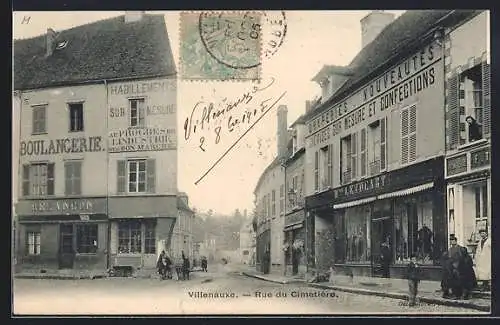 AK Villenauxe, Rue du Cimetière avec boulangerie et magasins adjacents