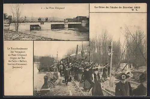 AK Pont Chiguard, La Crue de l`Aube de Janvier 1910 et le transbordement des voyageurs