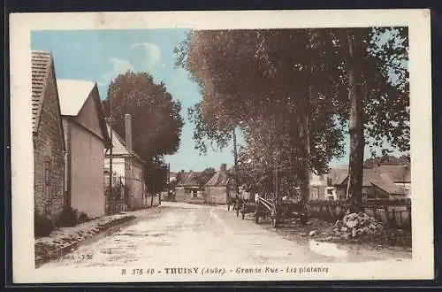AK Thuisy, Grande Rue, Les platanes