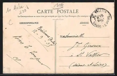 AK Géraudot, Rue du Général-Bertrand avec église et charrette