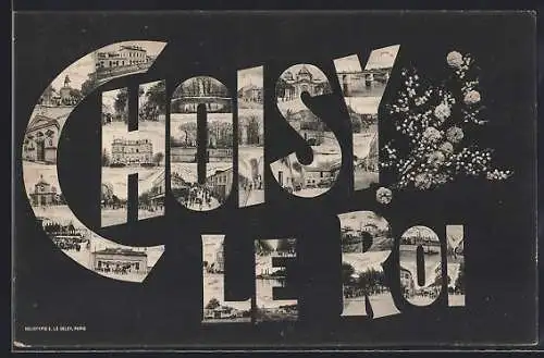 AK Choisy-le-Roi, Collage de vues pittoresques et fleurs décoratives