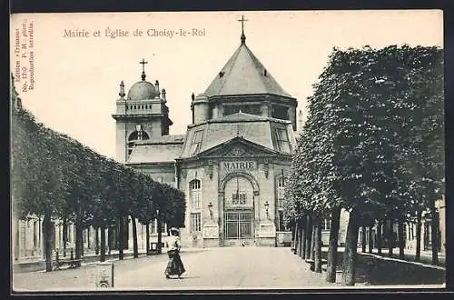 AK Choisy-le-Roi, Mairie et Église entourées d`arbres élégants