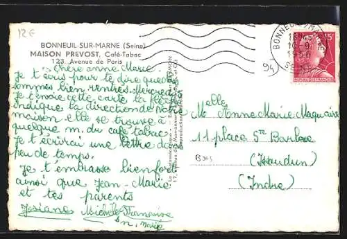 AK Bonneuil-sur-Marne, Facade du Café-Tabac Maison Prevost avec clients en terrasse