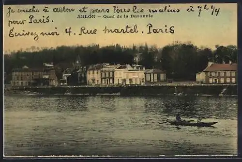 AK Ablon, Quai de la Baronnerie avec canot sur la Seine