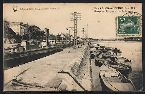 AK Ablon-sur-Seine, Garage des Barques et vue du barrage