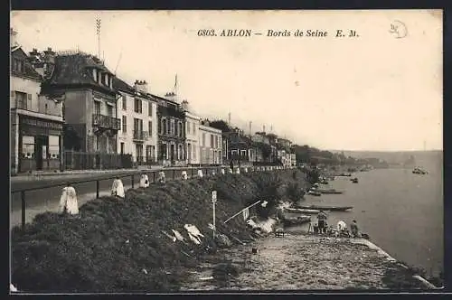 AK Ablon, Bords de Seine avec maisons et bateaux