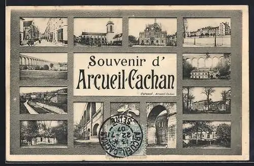 AK Arcueil-Cachan, Souvenir avec vues multiples de la ville et du viaduc historique